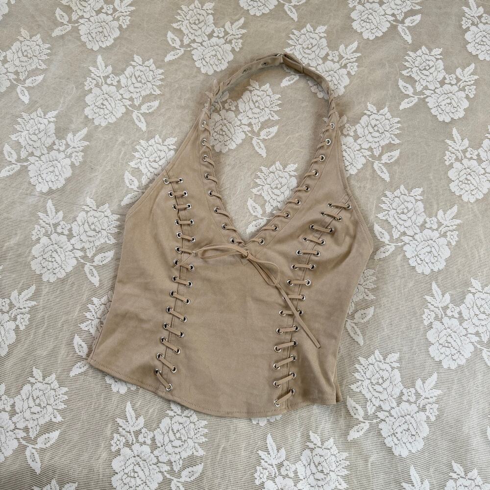 I.AM.GIA Lace-Up Suede Halter Top Size S